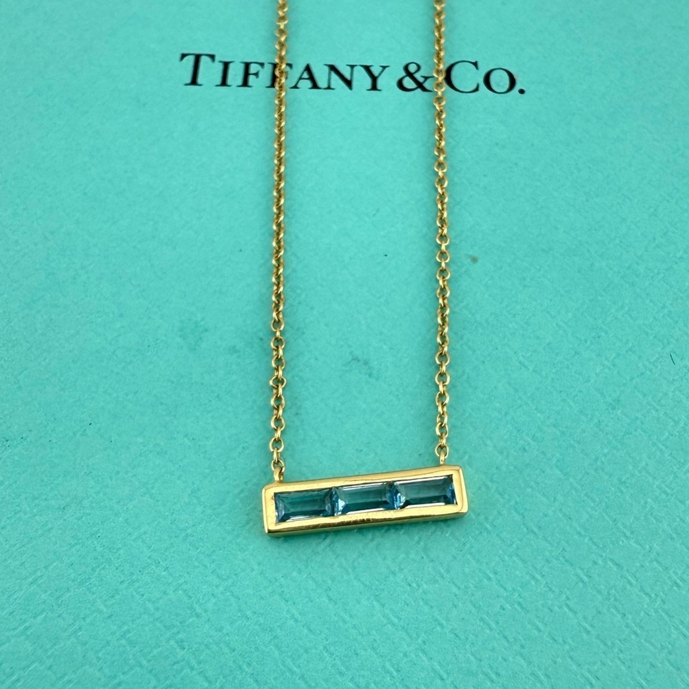 Tiffany & Co. Paloma's Studio 18k Blue Topaz Bar Pendant Baguette Stone Necklace
